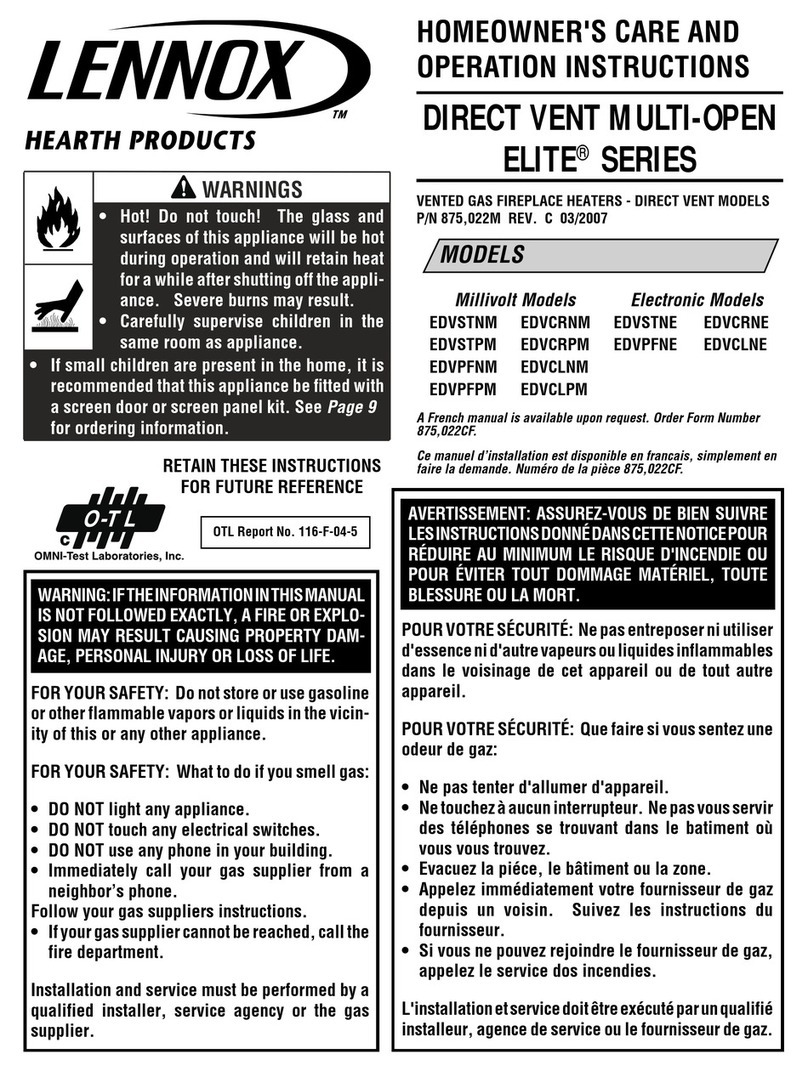 Lennox Hearth Products ELITE ENFPVDE Care and operation instructions