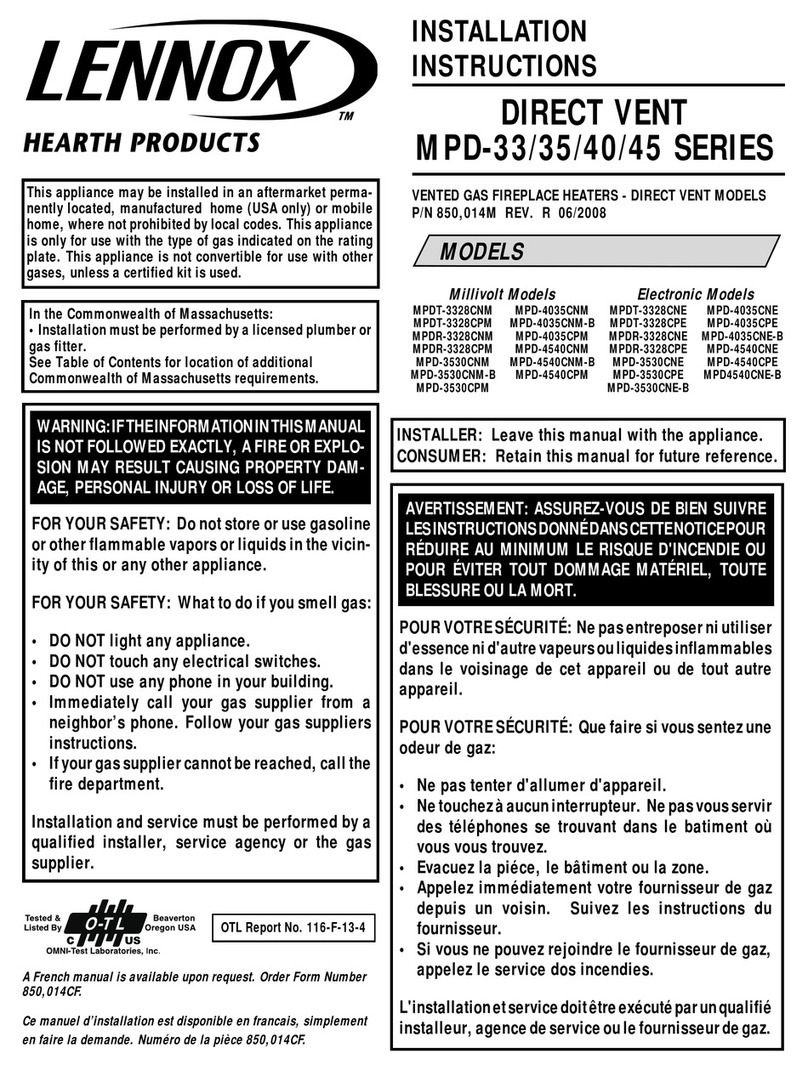 Lennox Hearth Products Direct Vent MPD-33 Series User manual Lennox Hearth Products Direct Vent MPD-33 Series User manual