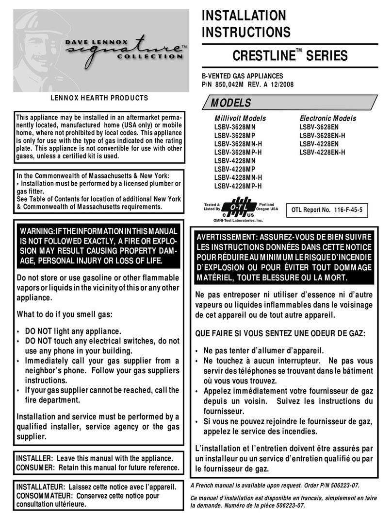Lennox Hearth Products Crestline LSBV-3628EN installation instructions
