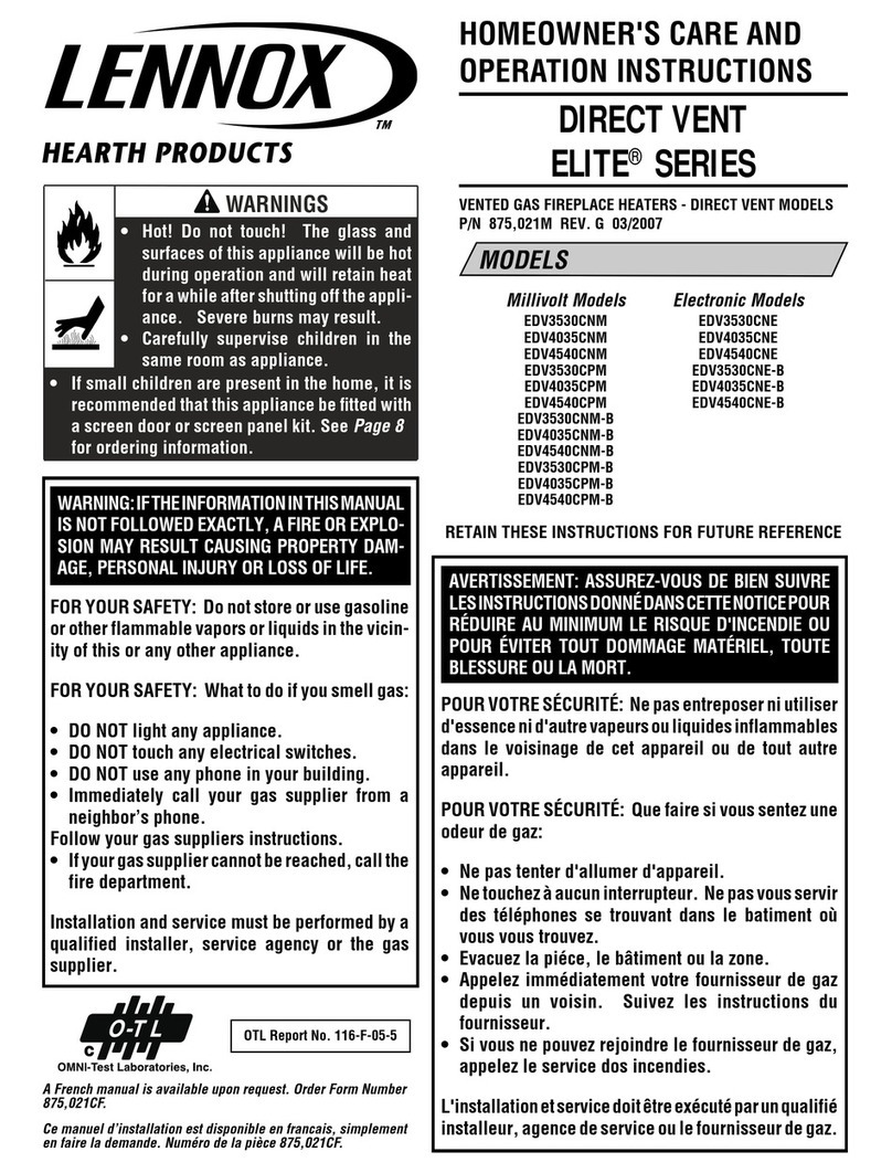 Lennox Hearth Products B-ENC0353VDE Homeowner's care and operation instructions Lennox Hearth Products B-ENC0353VDE Homeowner's care and operation instructions