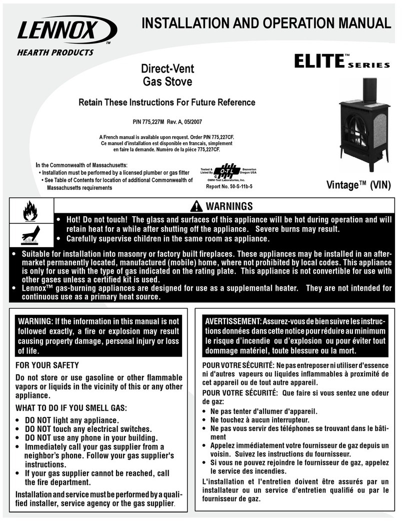 Lennox Hearth Products Elite VIS25 Installation and operation manual