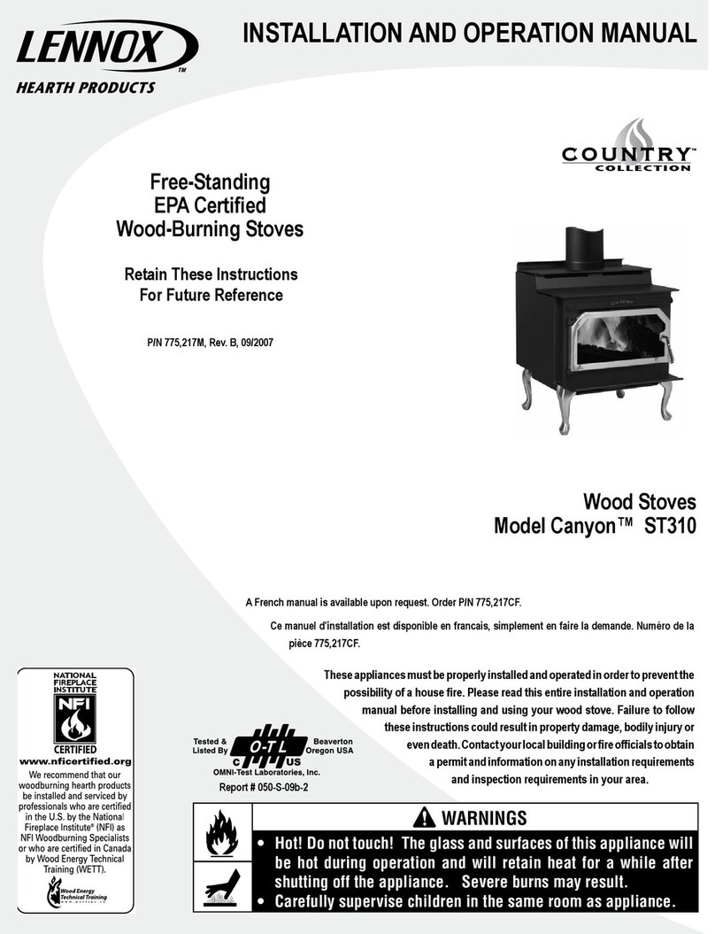 Lennox Hearth Products CANYON ST310 Installation and operation manual