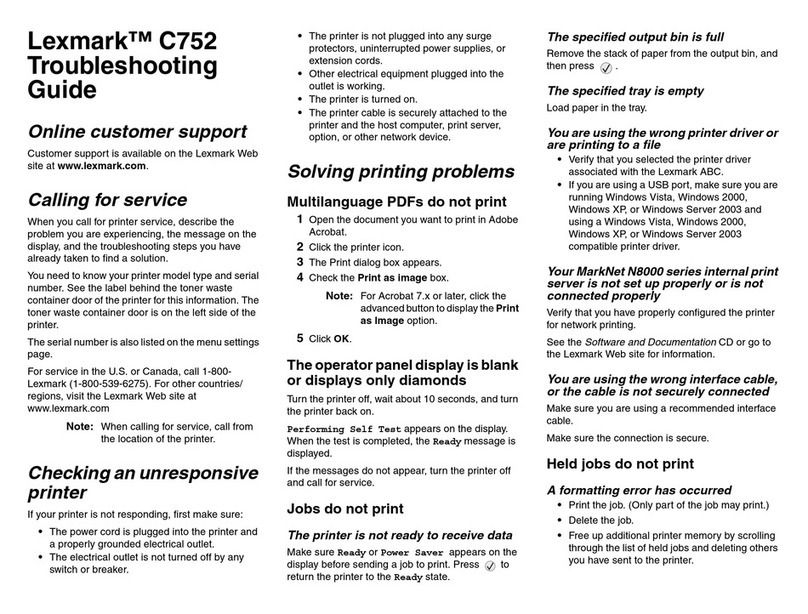 Lexmark 19C0200 - C 752Ldtn Color Laser Printer User manual