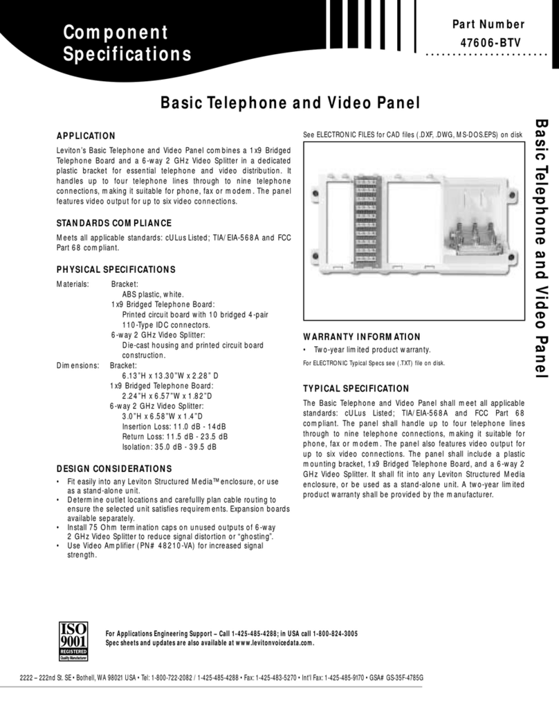 Leviton Basic Telephone and Video Panel 47606-BTV Specifications