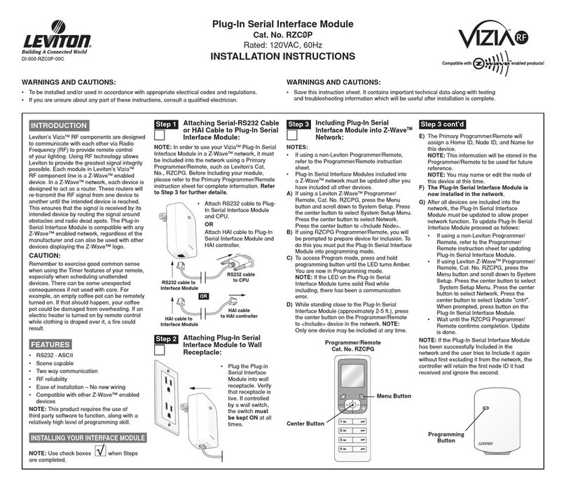 Leviton Plug-In Serial Interface Module RZCP installation instructions Leviton Plug-In Serial Interface Module RZCP installation instructions
