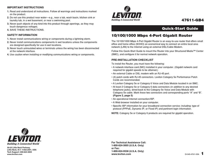 Leviton 4-Port Gigabit Router 47611-GB4 quick start guide