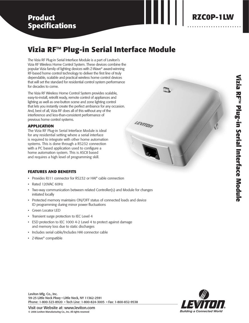 Leviton Vizia RF RZC0P-1LW Product specifications