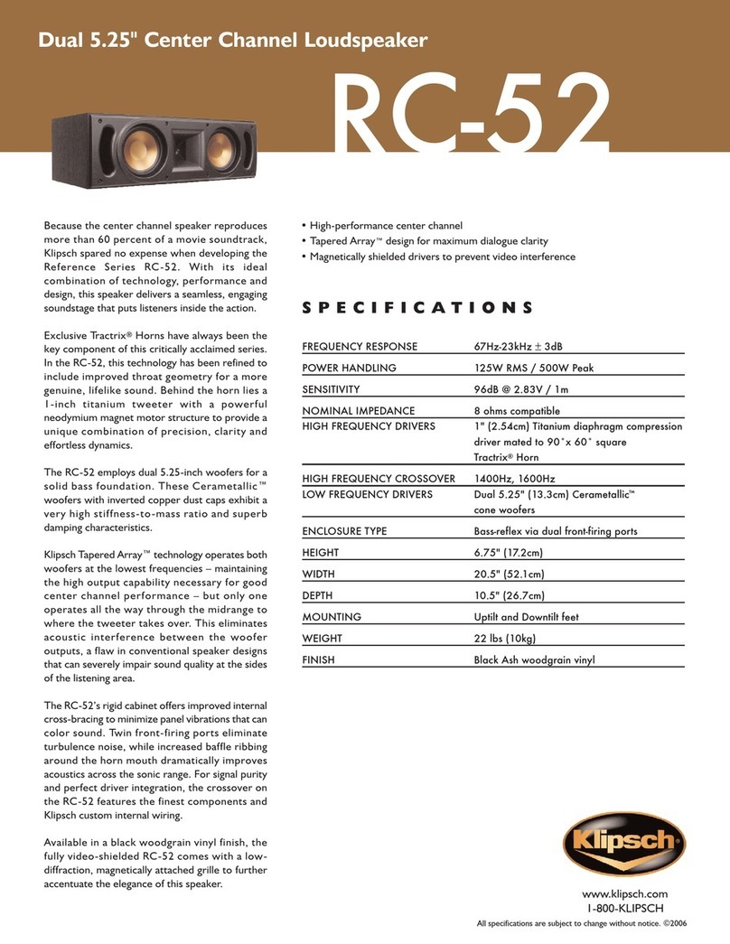 Klipsch Reference Series RC-52 Specification sheet