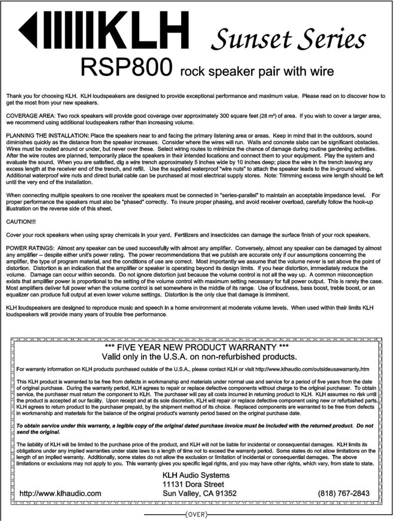 KLH RSP800 user manual