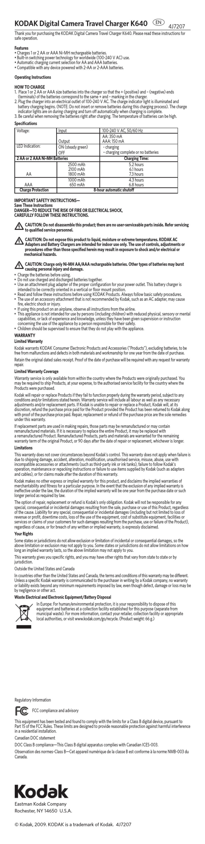 Kodak K640 User manual