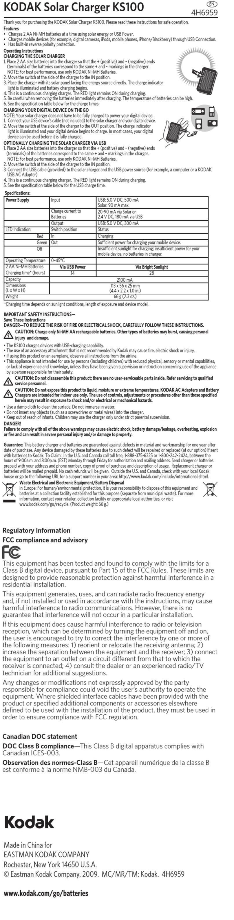 Kodak KS100 User manual
