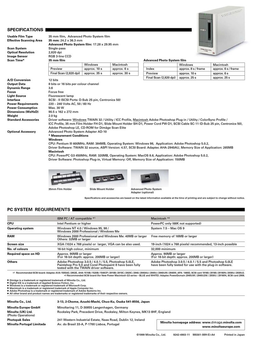 Minolta Dimage Scan Scan Elite I Specifications Minolta Dimage Scan Scan Elite I Specifications