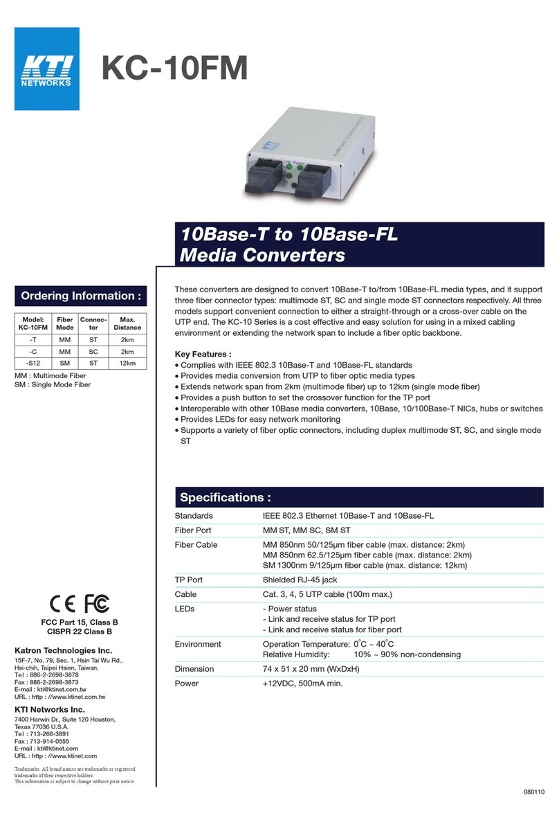 KTI Networks 10Base-T to 10Base-FL Media Converters... User manual