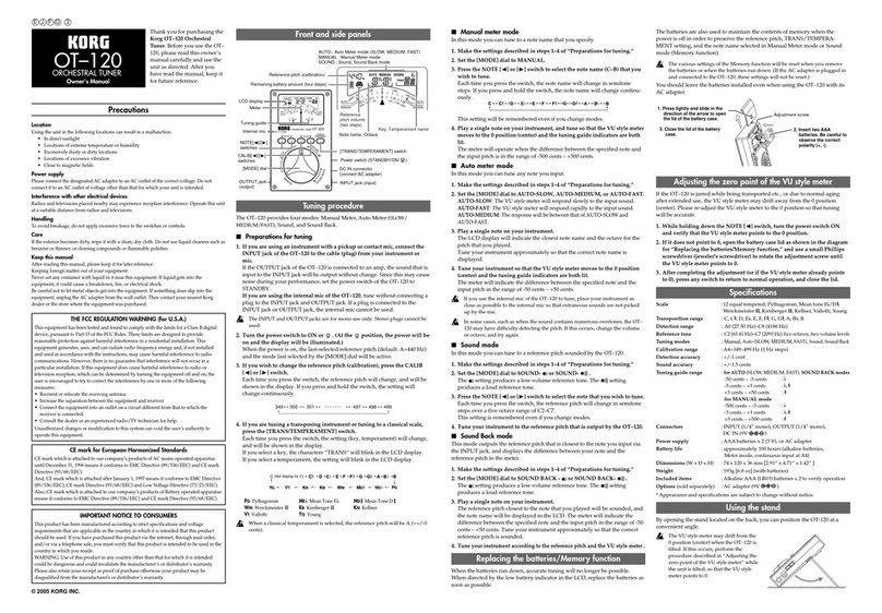 Korg NO OT120 user manual