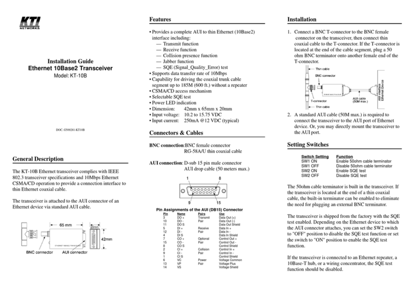 KTI Networks Ethernet 10Base2 Transceiver KT-10B User manual
