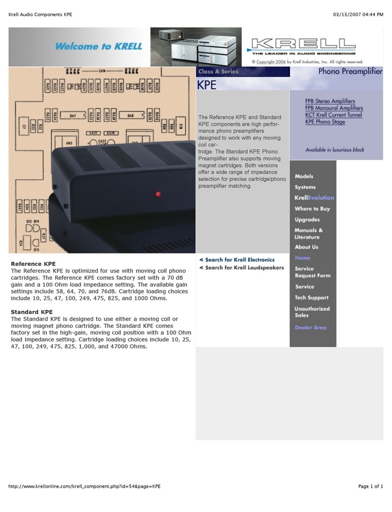 Krell Industries Phone Preamplifier Specification sheet