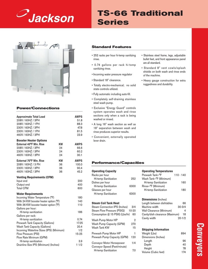 Jackson Conveyor Dishmachines TS-66 Specification sheet