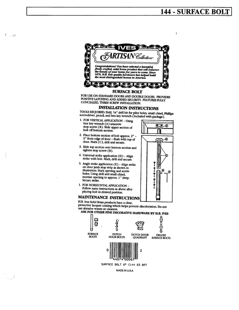 Ives Surface Bolt 144 User manual