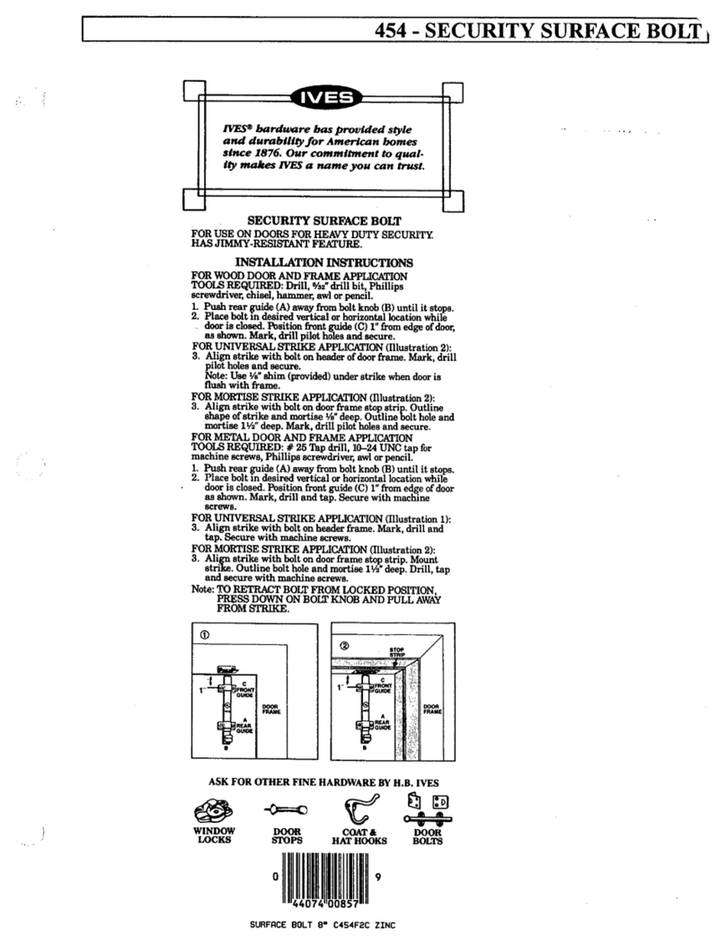 Ives Security Surface Bolt 454 User manual Ives Security Surface Bolt 454 User manual