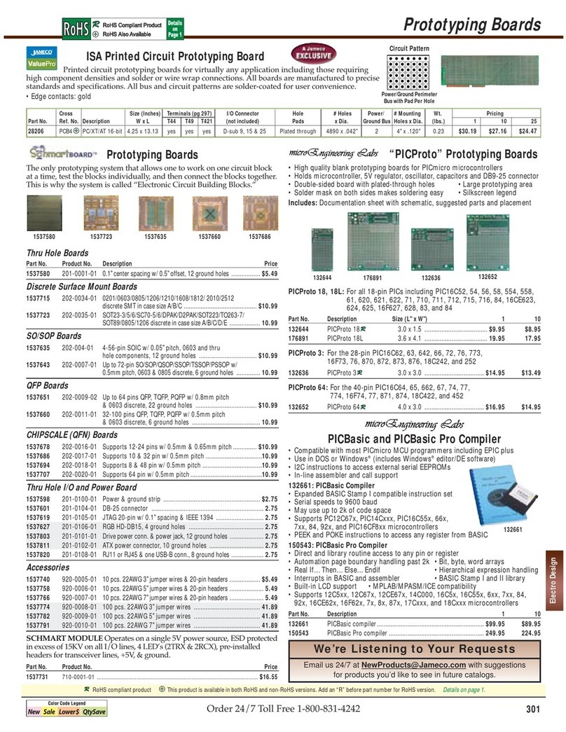 Jameco Electronics PICProto Prototyping Boards Specification sheet