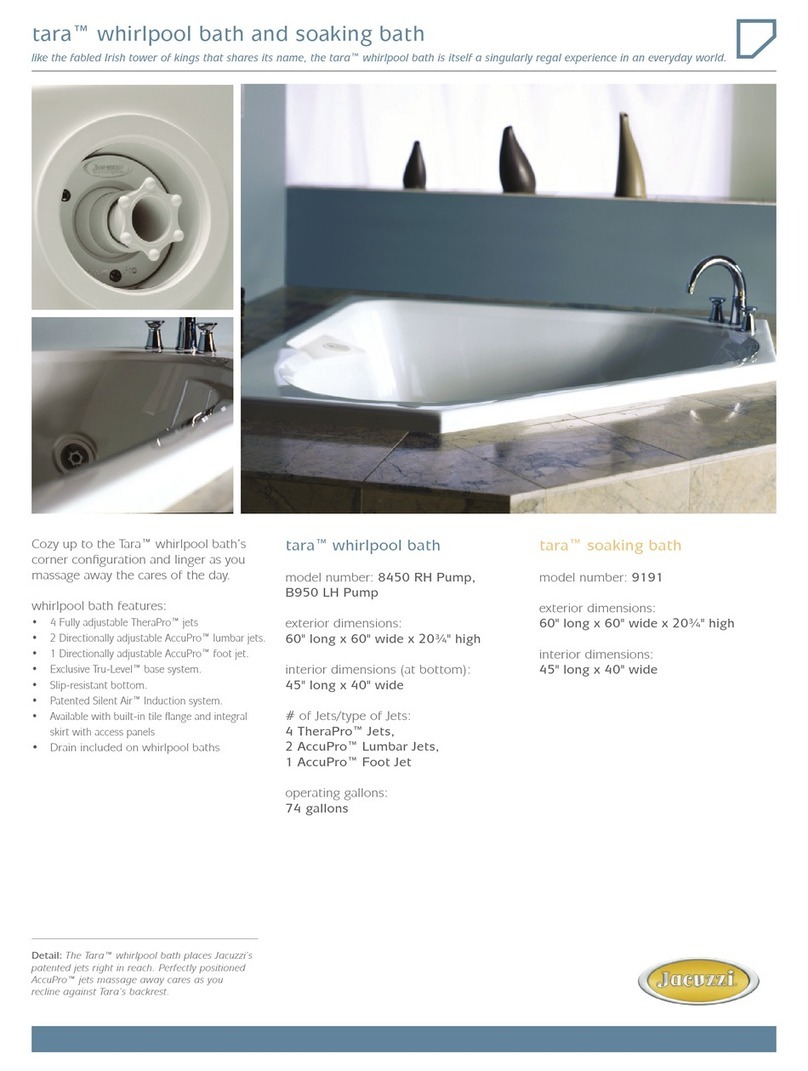 Jacuzzi Tara Whirlpool Bath and Soaking Bath B950 Specification sheet