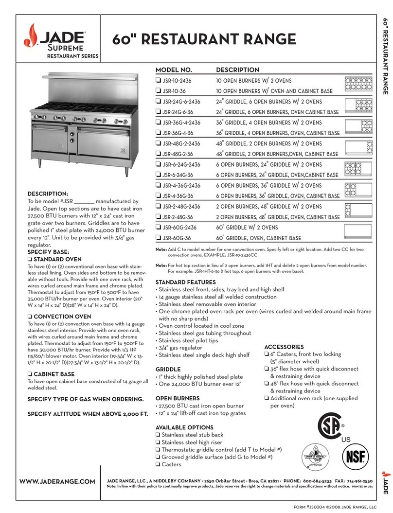 Jade 60" Restaurant Range jsr-10-2436 Operating and safety instructions
