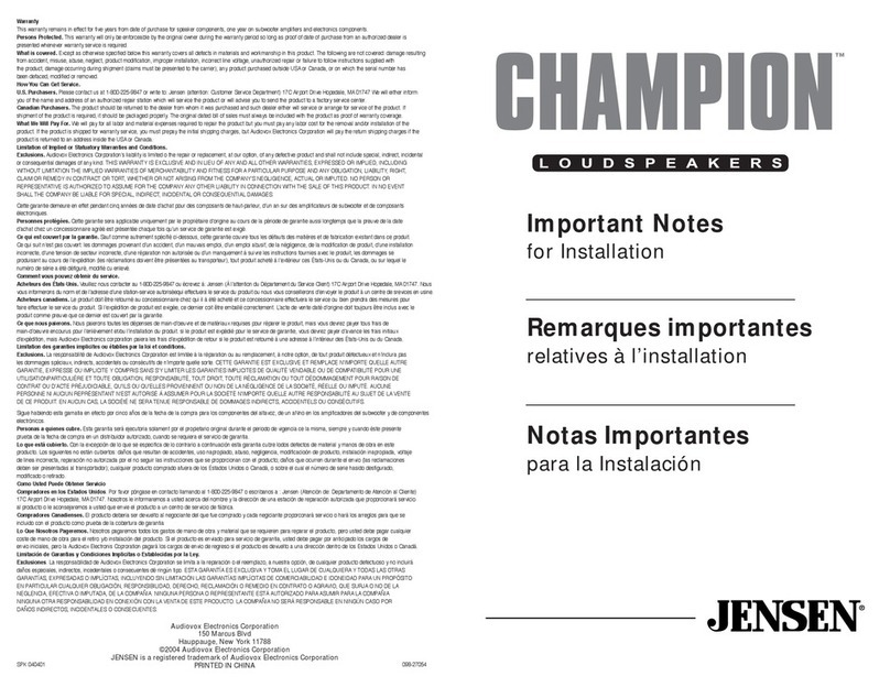Jensen Champion Important notes