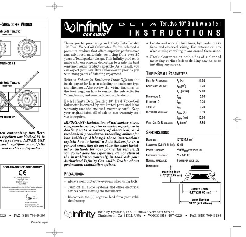Infinity 10" Dual Voice-Coil Subwoofer Beta Ten.dvc User manual