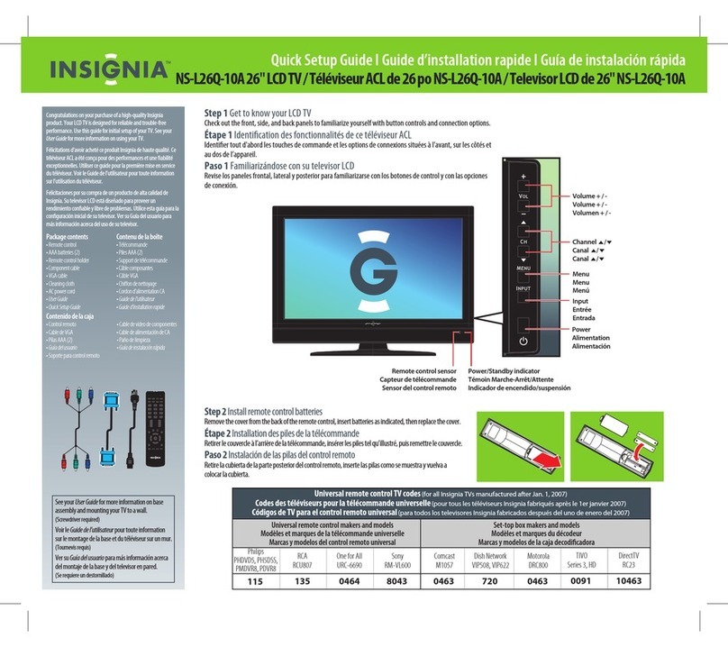 Insignia NS-L26Q-10A - 26" LCD TV Quick setup guide