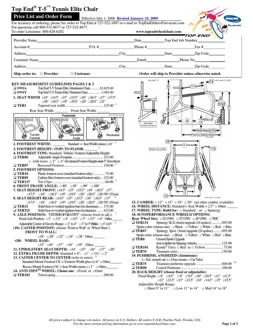 Invacare Top End T-5 Tennis Elite Instruction Manual