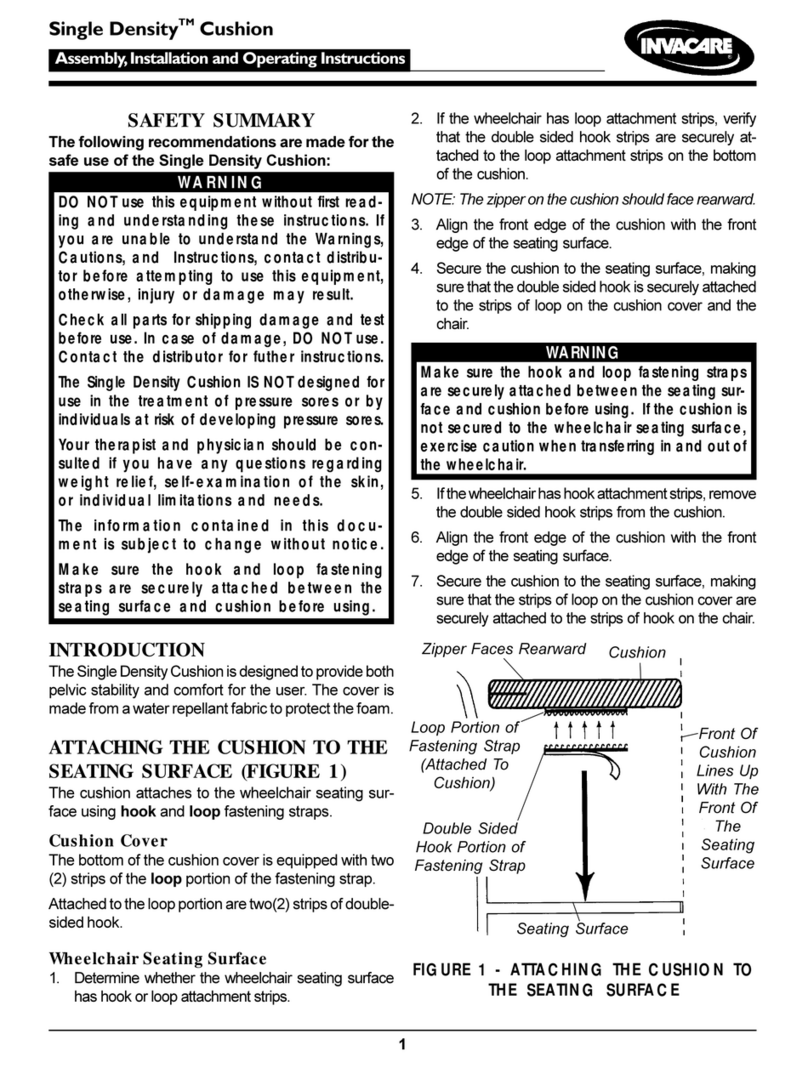 Invacare Single Density Cushion Installation and operating instructions
