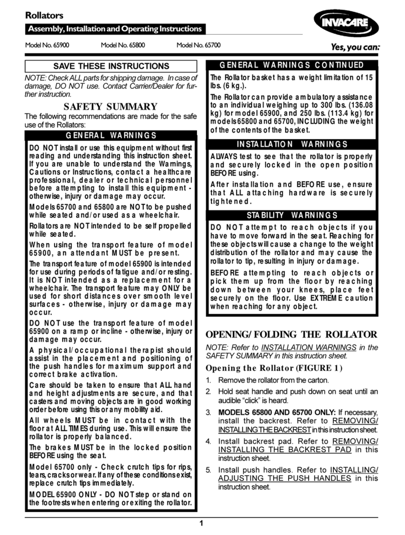 Invacare Rollator User manual Invacare Rollator User manual