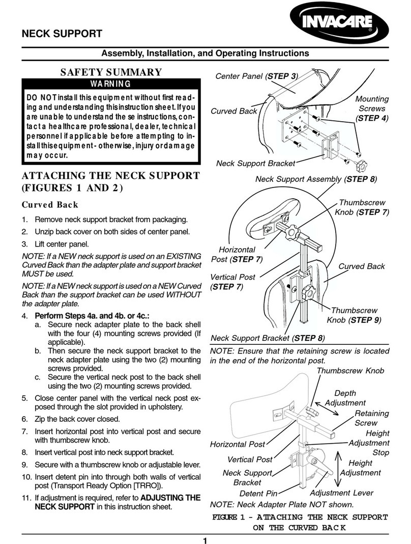 Invacare Neck Support Installation & operating instructions