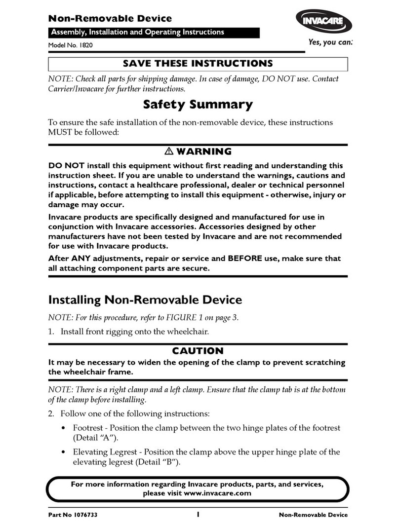 Invacare Non-Removable Device 1820 Installation and operating instructions Invacare Non-Removable Device 1820 Installation and operating instructions