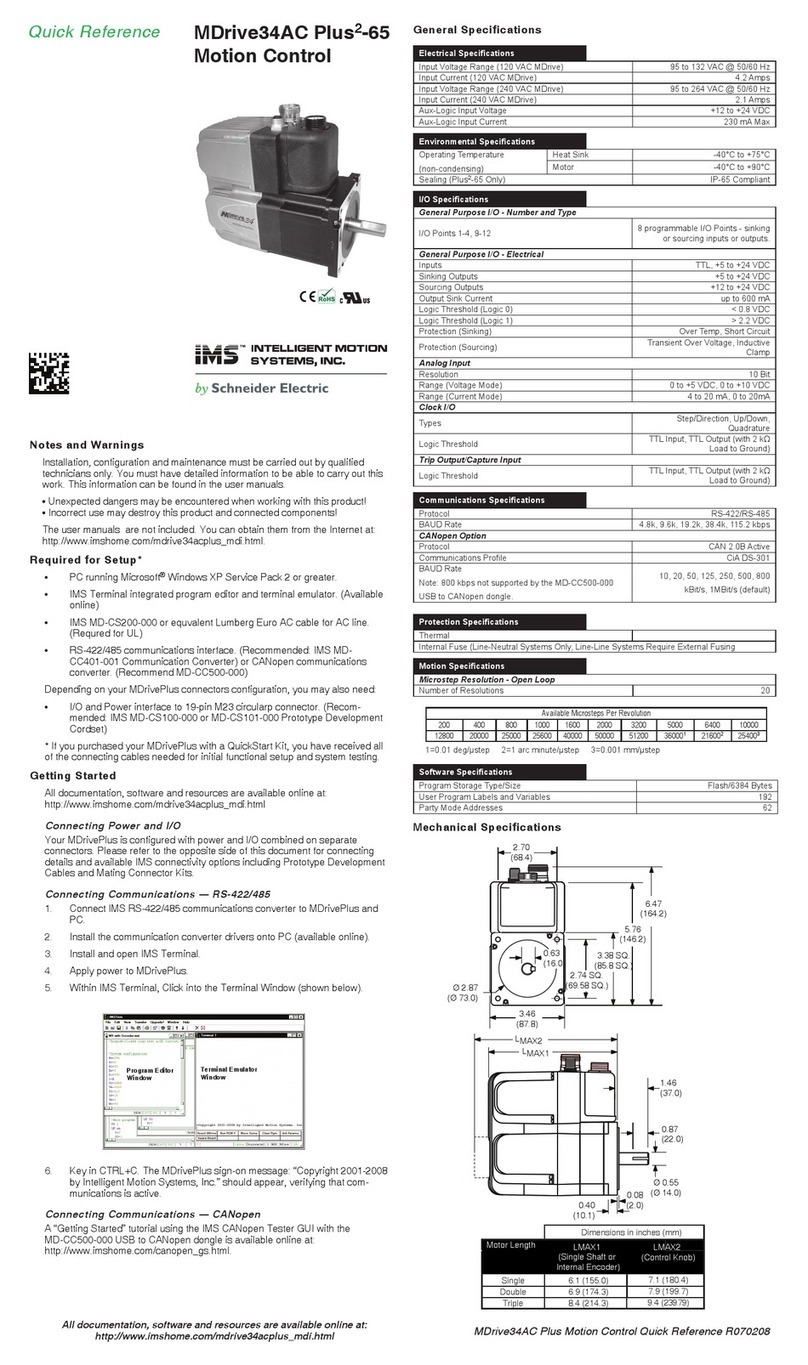 Intelligent Motion Systems MDrive34AC Plus2-65 Quick reference guide