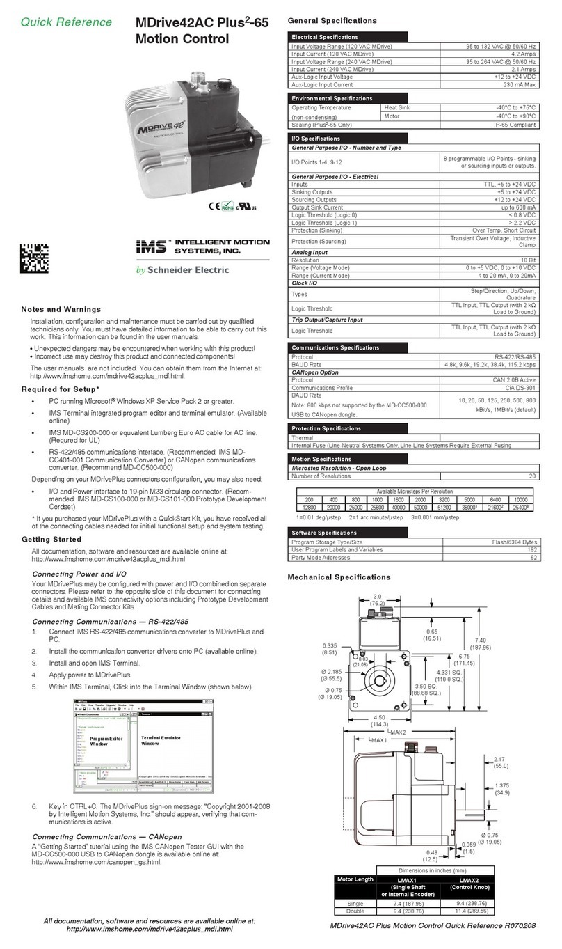 Intelligent Motion Systems MDI AC42Plus MDrive42AC Quick reference guide Intelligent Motion Systems MDI AC42Plus MDrive42AC Quick reference guide