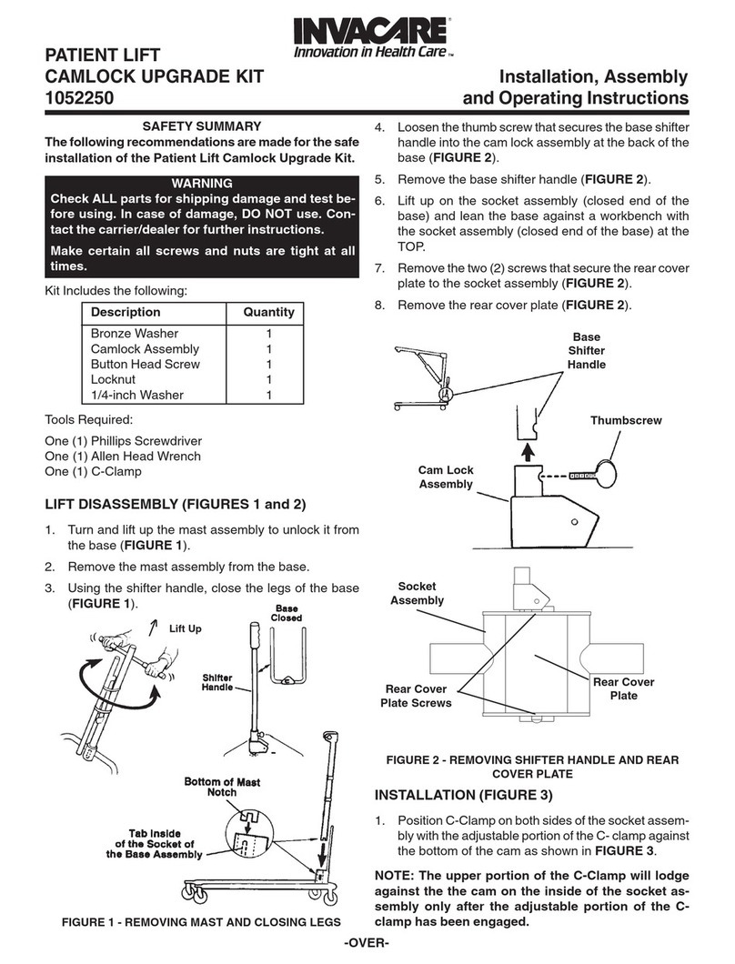 Invacare Camlock Upgrade Kit 1052250 User manual Invacare Camlock Upgrade Kit 1052250 User manual