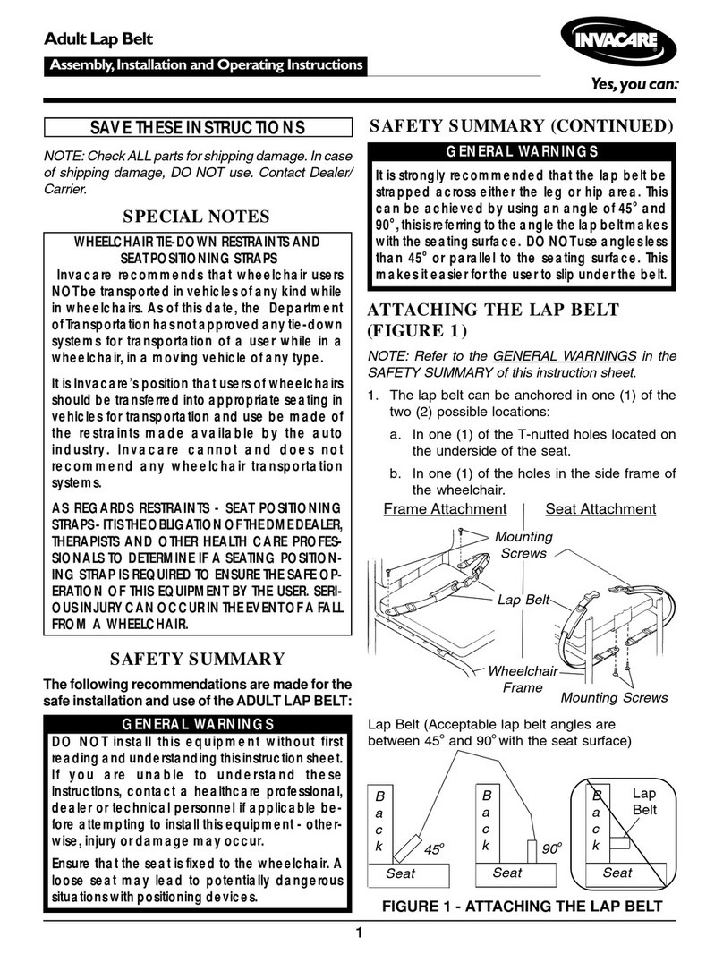 Invacare Adult Lap Belt Installation and operating instructions Invacare Adult Lap Belt Installation and operating instructions