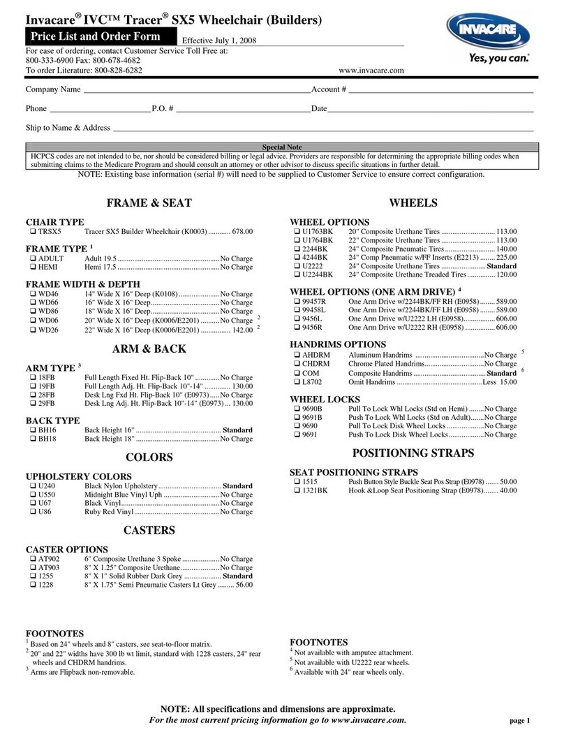 Invacare Tracer SX5 Recliner User manual