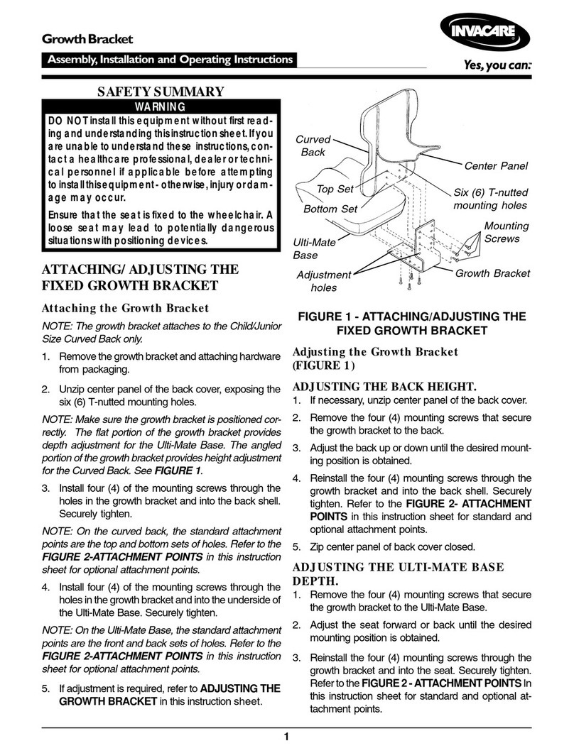 Invacare Growth Bracket Installation and operating instructions