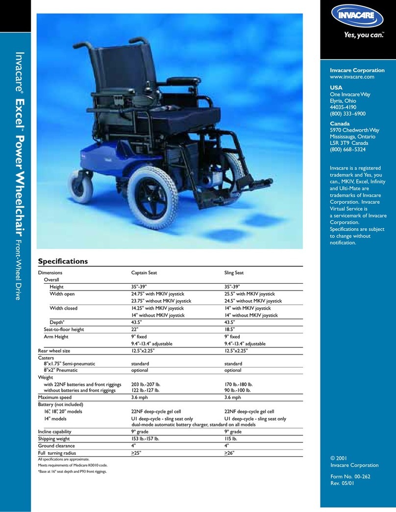 Invacare KE8220 Specification sheet