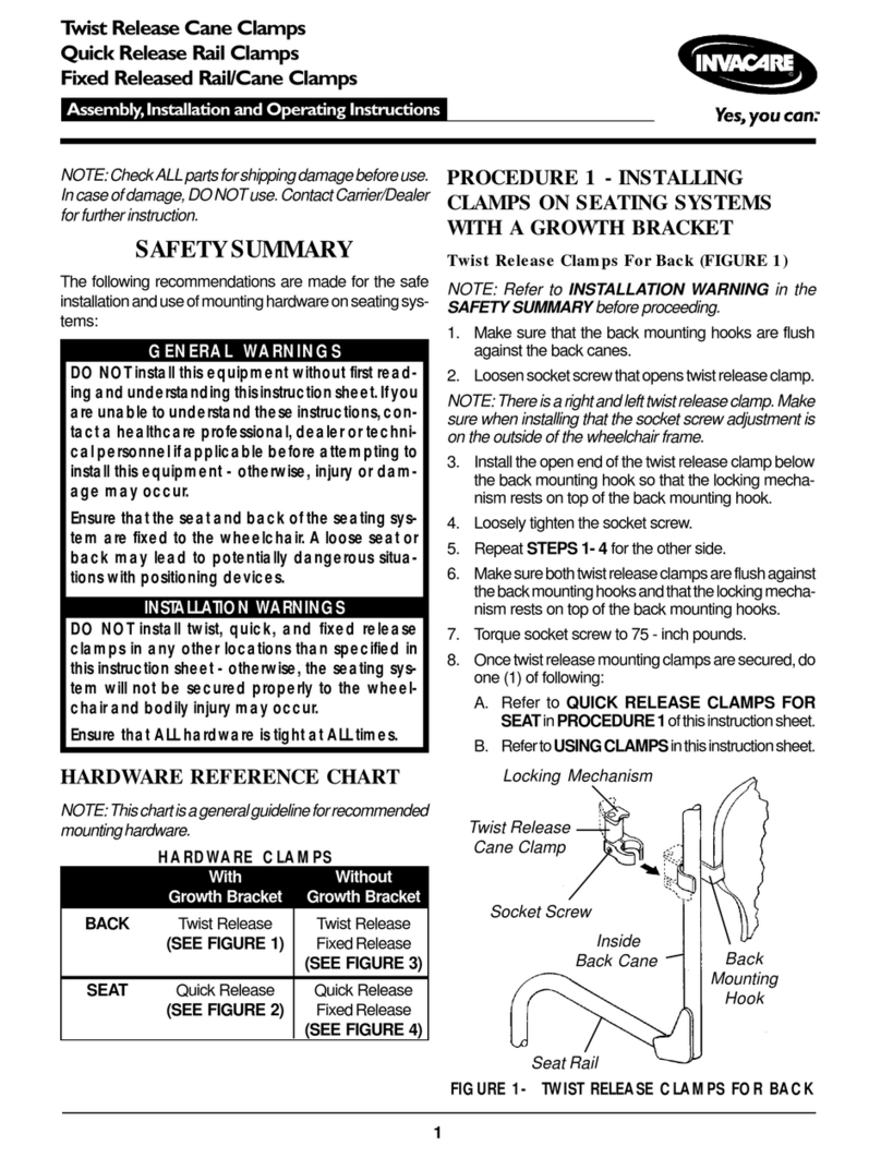 Invacare Fixed Released Rail/Cane Clamps User manual Invacare Fixed Released Rail/Cane Clamps User manual