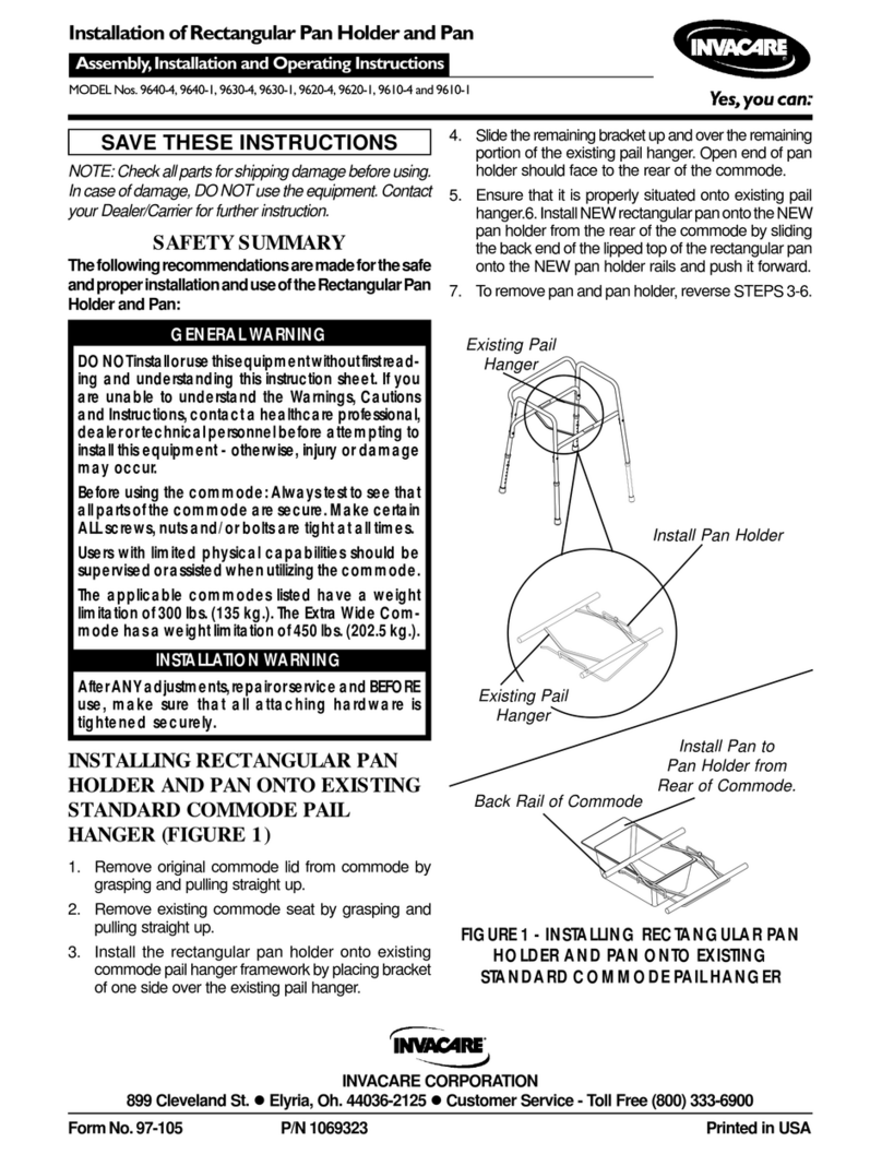 Invacare Rectangular Pan Holder and Pan 9610-1 User manual