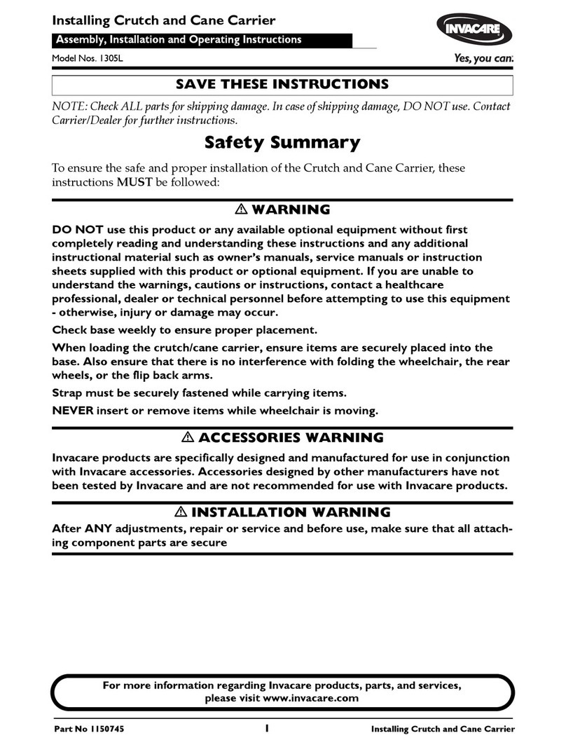 Invacare 1305L Assembly, installation and operating instructions Invacare 1305L Assembly, installation and operating instructions