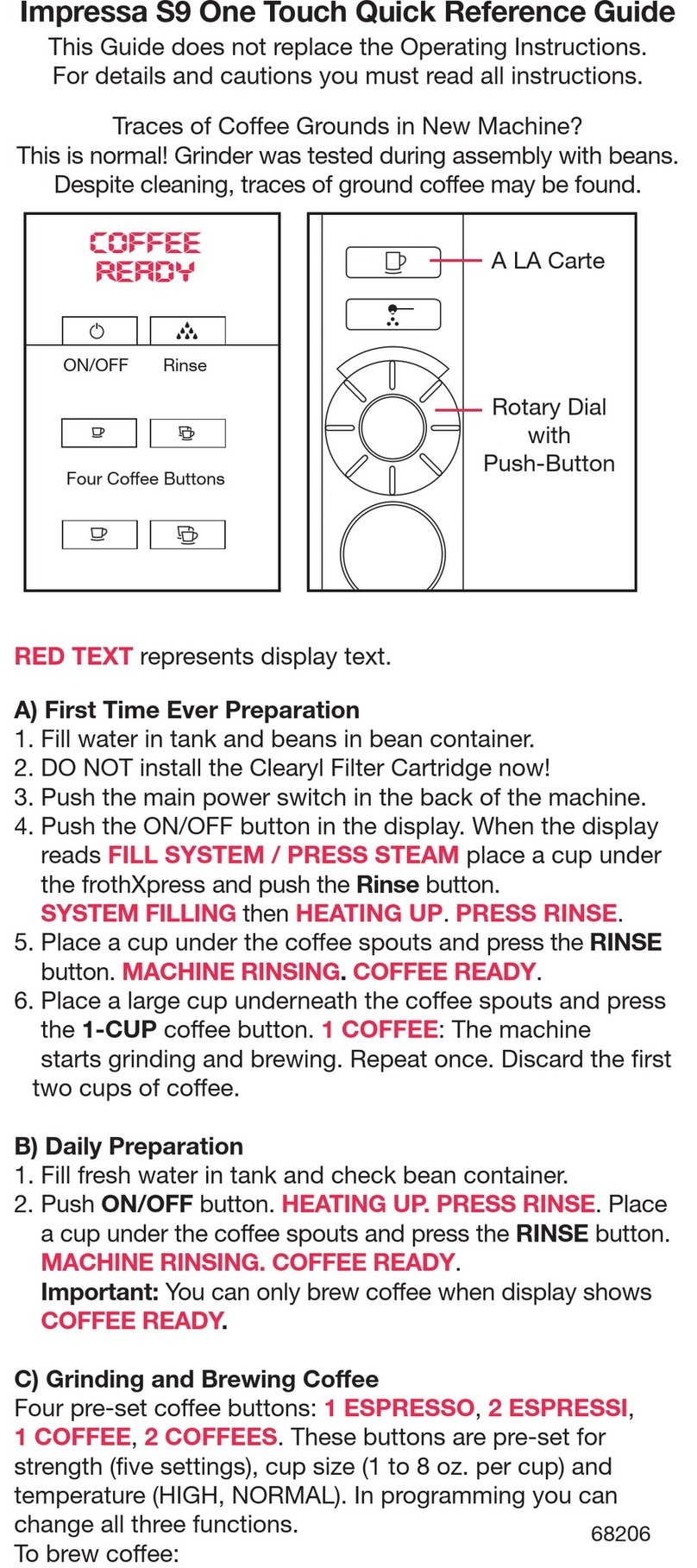 Jura Capresso Impressa S9 Quick reference guide