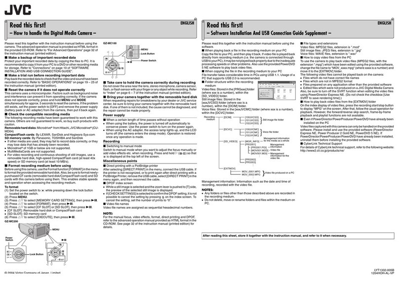 JVC GZ-MC100EX Instruction sheet