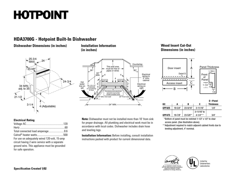 Hotpoint HDA3700G Dimensions and installation information
