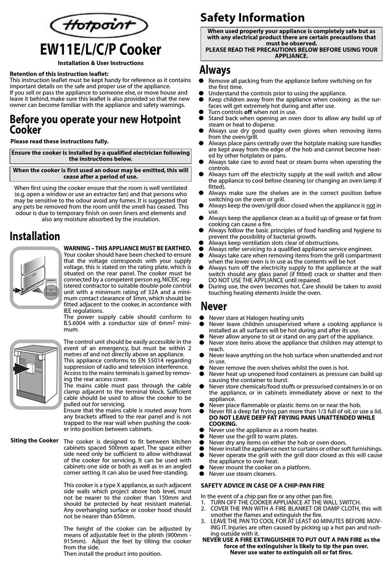 Hotpoint EW11E Installation & user's instructions