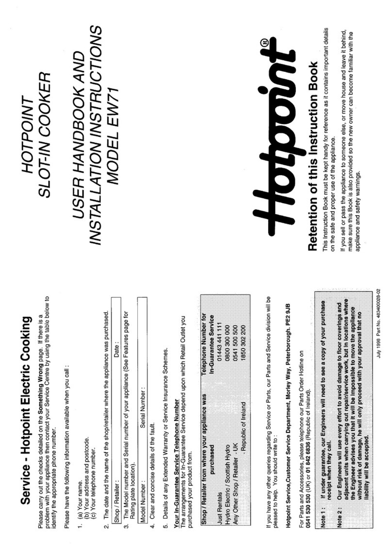 Hotpoint EW71 User handbook and installation instructions