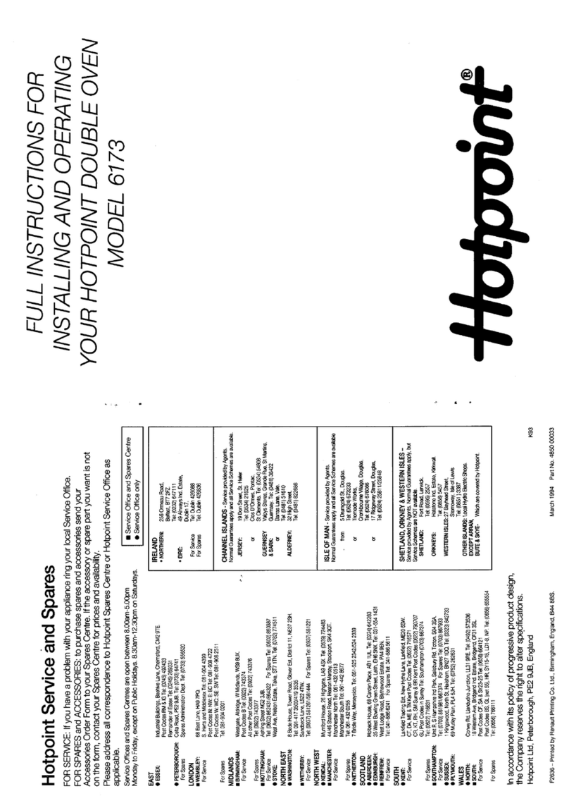 Hotpoint 6173 Full Instructions for Installing and Operating